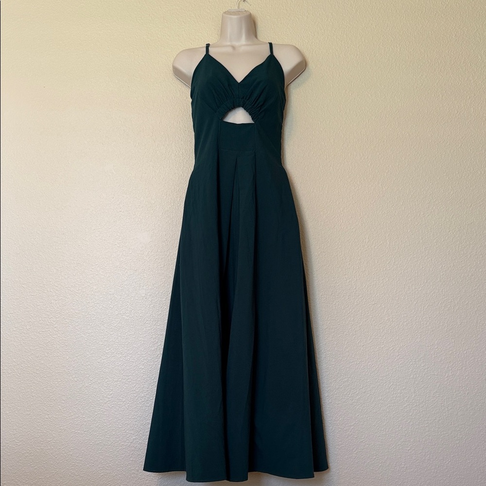 BTFBM - Deep Teal Spaghetti-Strap Maxi Dress with Front Cutout (sz med)